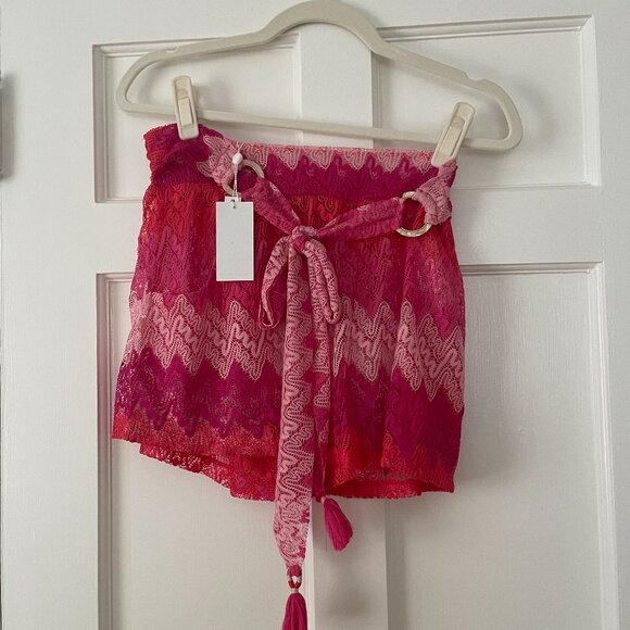 Trina Turk Crochet Multi Color Cover Up Shorts With Pockets Women's Size L NWT - Picture 3 of 5